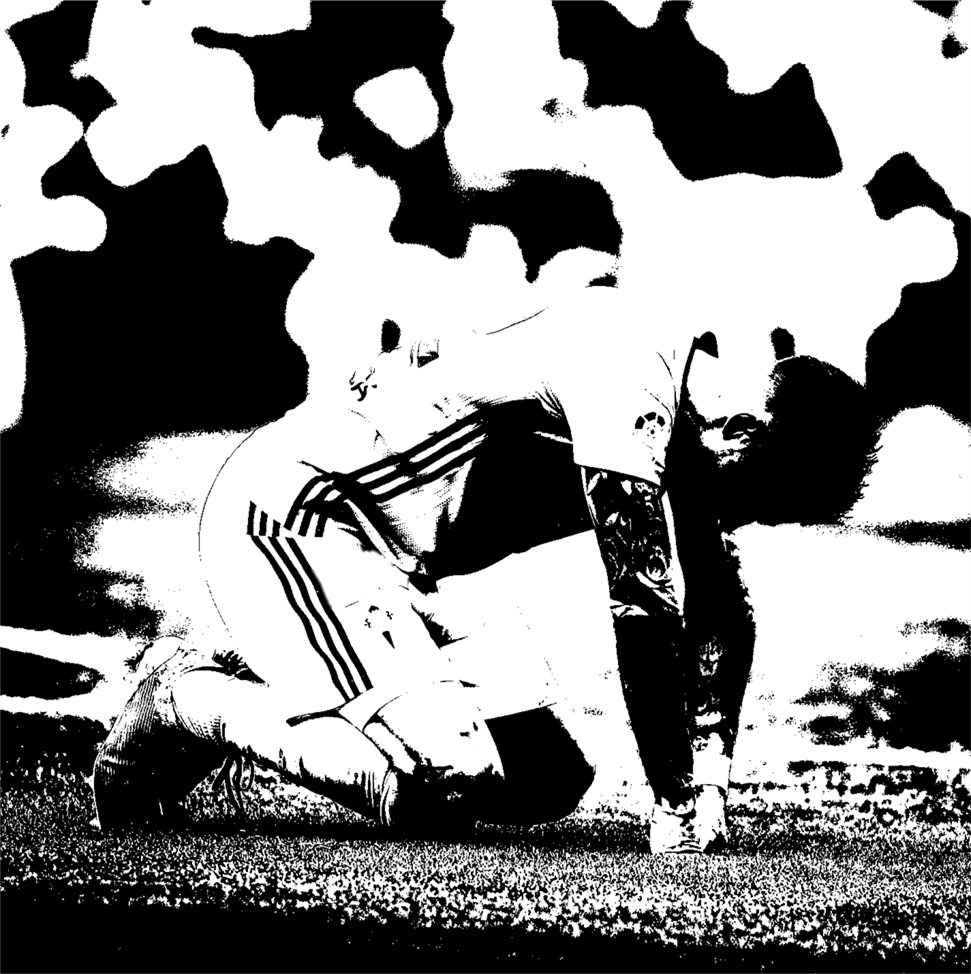 Black and White photo of a soccer player on his knees